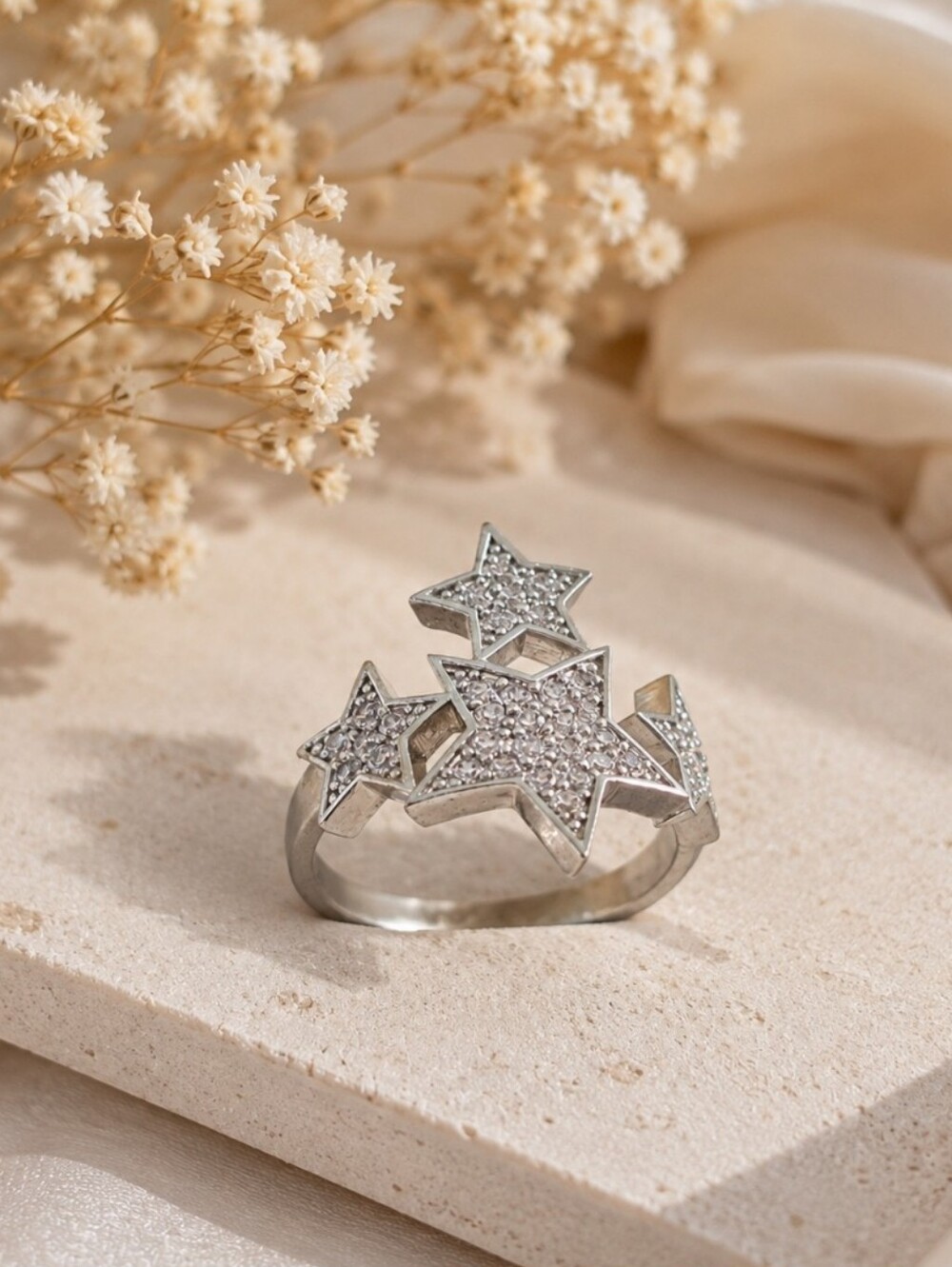 Silver Star Statement Ring | Cubic Zirconia | Celestial Design | Adjustable